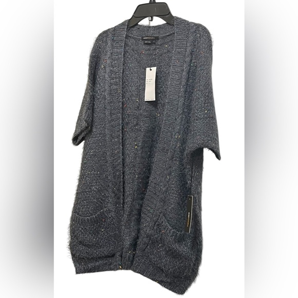 BCBGMAXAZRIA CARDIGAN CHUNKY CONFETTI KNIT SWEATER OPEN FRONT GRAY COLOR SIZE L - Picture 8 of 12
